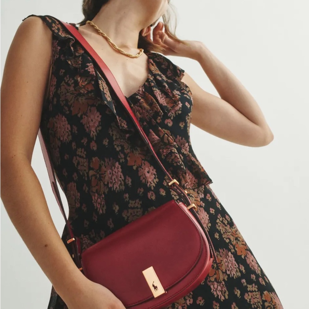 Polo Ralph Lauren ID Calfskin Red Leather Mini Saddle Bag